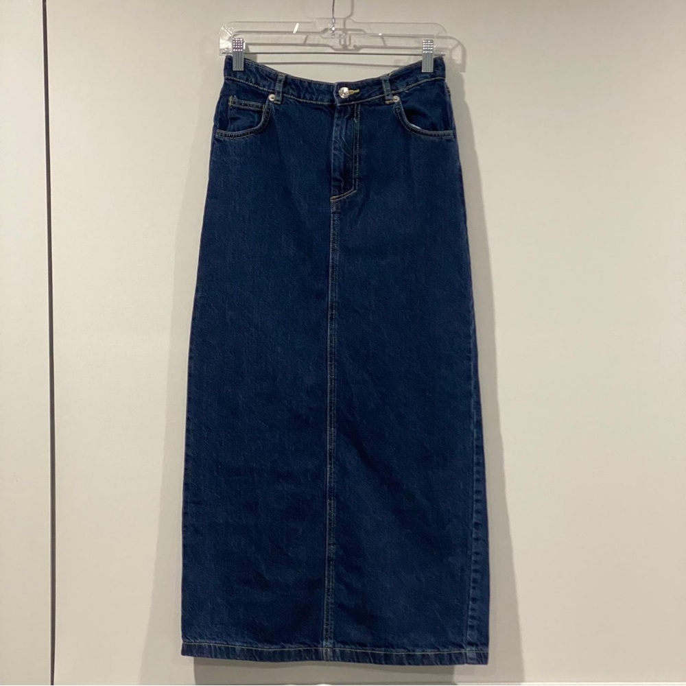 MANGO MIDI DENIM PENCIL SKIRT W/ BACK SLIT WOMENS SIZE SMALL